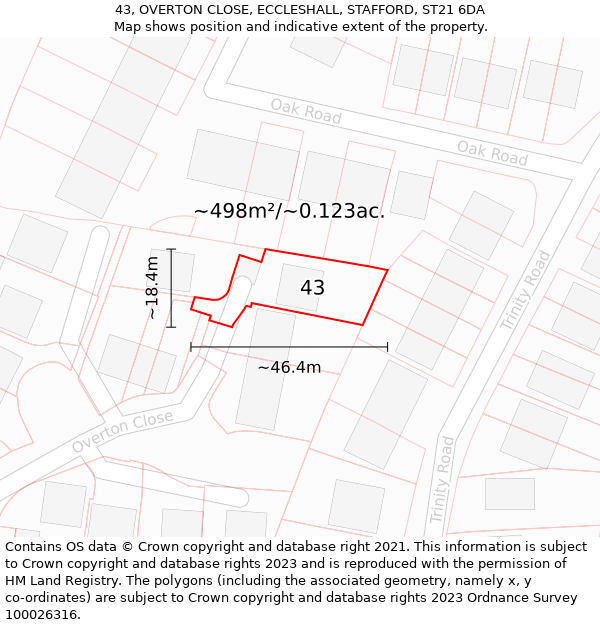 43, OVERTON CLOSE, ECCLESHALL, STAFFORD, ST21 6DA: Plot and title map