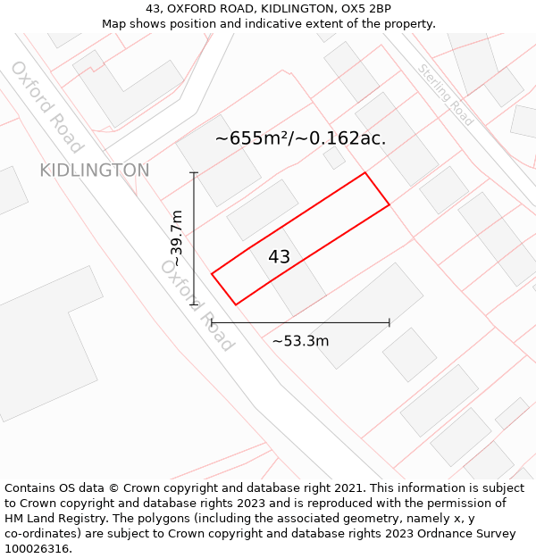 43, OXFORD ROAD, KIDLINGTON, OX5 2BP: Plot and title map