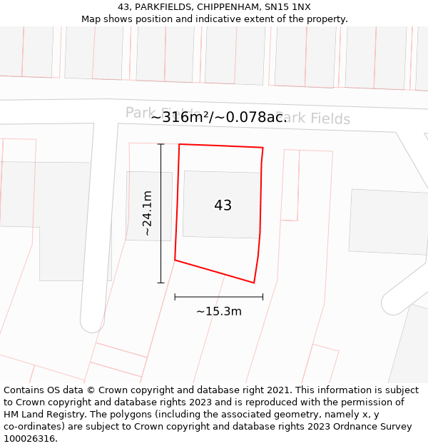 43, PARKFIELDS, CHIPPENHAM, SN15 1NX: Plot and title map