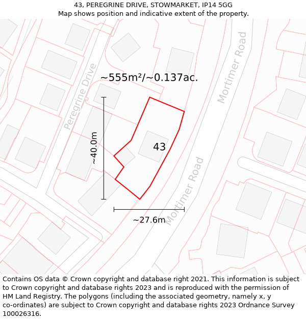 43, PEREGRINE DRIVE, STOWMARKET, IP14 5GG: Plot and title map