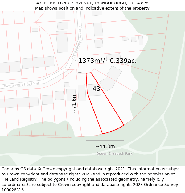 43, PIERREFONDES AVENUE, FARNBOROUGH, GU14 8PA: Plot and title map