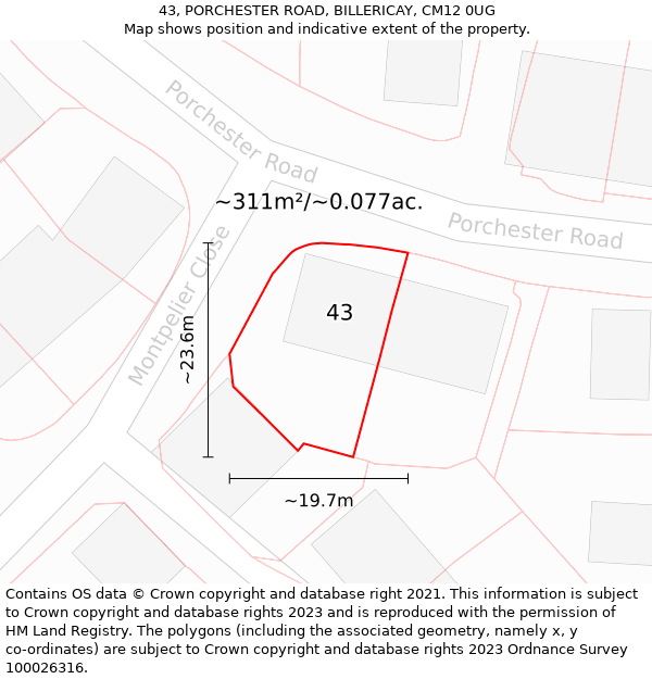 43, PORCHESTER ROAD, BILLERICAY, CM12 0UG: Plot and title map