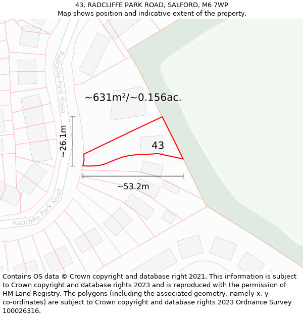 43, RADCLIFFE PARK ROAD, SALFORD, M6 7WP: Plot and title map