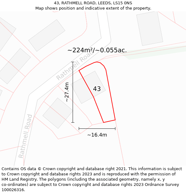 43, RATHMELL ROAD, LEEDS, LS15 0NS: Plot and title map