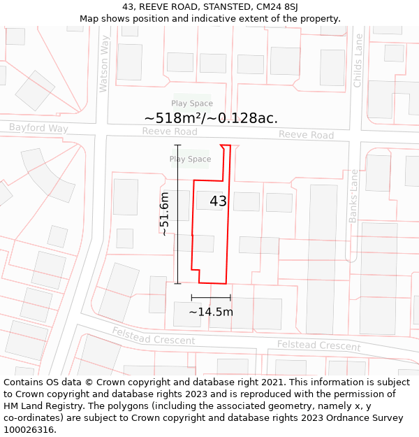 43, REEVE ROAD, STANSTED, CM24 8SJ: Plot and title map