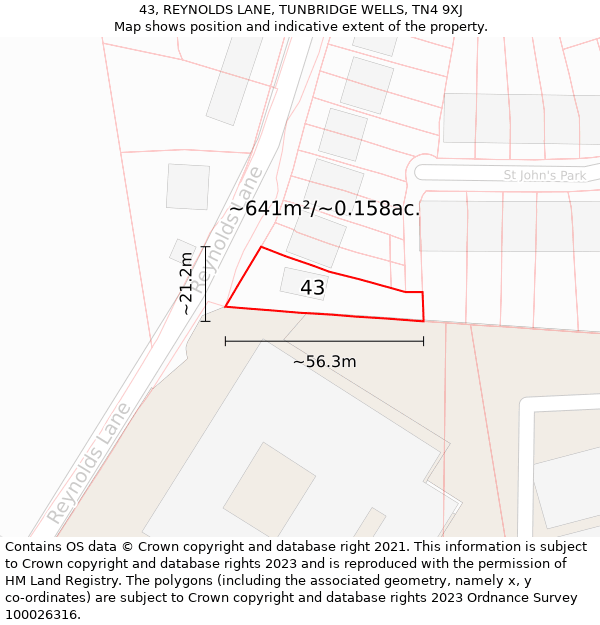 43, REYNOLDS LANE, TUNBRIDGE WELLS, TN4 9XJ: Plot and title map