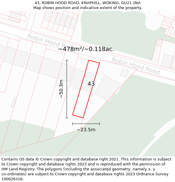 43, ROBIN HOOD ROAD, KNAPHILL, WOKING, GU21 2NA: Plot and title map