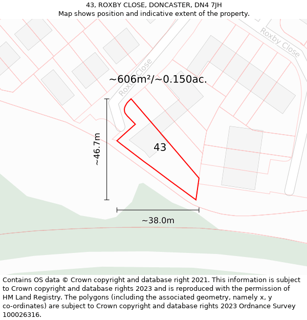 43, ROXBY CLOSE, DONCASTER, DN4 7JH: Plot and title map