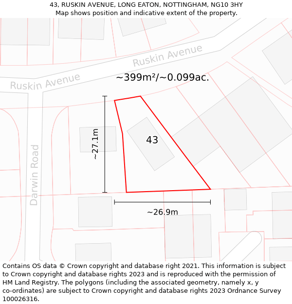 43, RUSKIN AVENUE, LONG EATON, NOTTINGHAM, NG10 3HY: Plot and title map