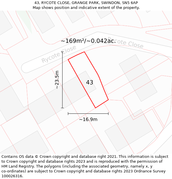 43, RYCOTE CLOSE, GRANGE PARK, SWINDON, SN5 6AP: Plot and title map