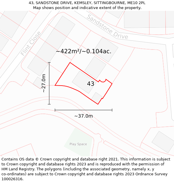 43, SANDSTONE DRIVE, KEMSLEY, SITTINGBOURNE, ME10 2PL: Plot and title map