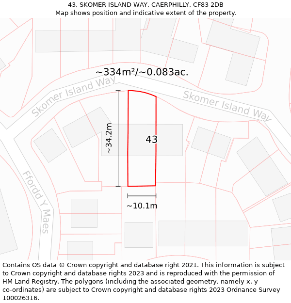 43, SKOMER ISLAND WAY, CAERPHILLY, CF83 2DB: Plot and title map