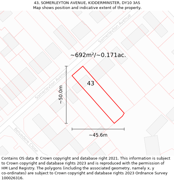 43, SOMERLEYTON AVENUE, KIDDERMINSTER, DY10 3AS: Plot and title map