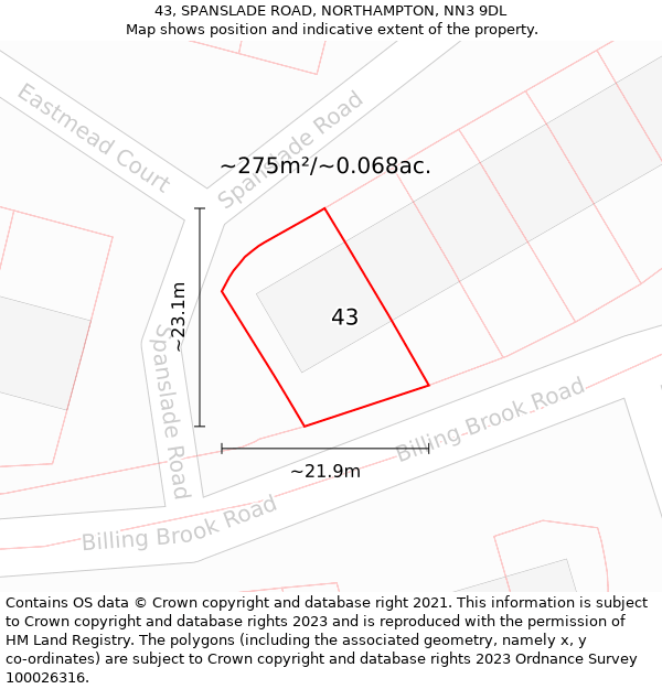 43, SPANSLADE ROAD, NORTHAMPTON, NN3 9DL: Plot and title map