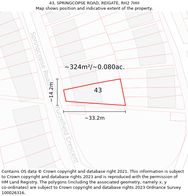 43, SPRINGCOPSE ROAD, REIGATE, RH2 7HH: Plot and title map