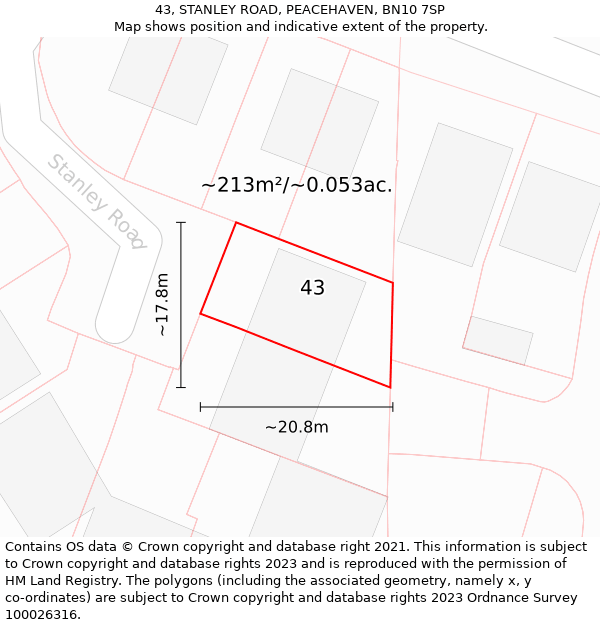 43, STANLEY ROAD, PEACEHAVEN, BN10 7SP: Plot and title map