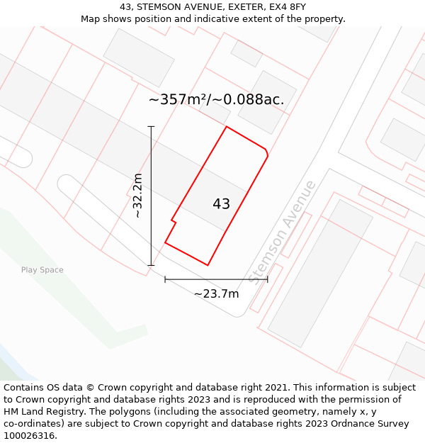 43, STEMSON AVENUE, EXETER, EX4 8FY: Plot and title map
