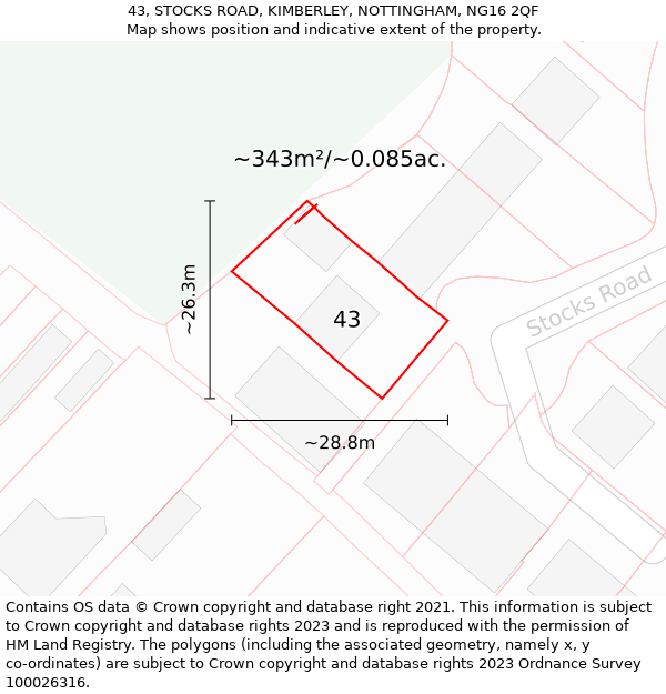 43, STOCKS ROAD, KIMBERLEY, NOTTINGHAM, NG16 2QF: Plot and title map