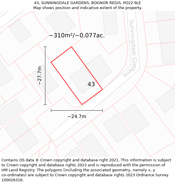 43, SUNNINGDALE GARDENS, BOGNOR REGIS, PO22 9LE: Plot and title map