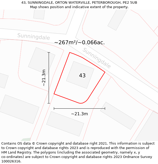 43, SUNNINGDALE, ORTON WATERVILLE, PETERBOROUGH, PE2 5UB: Plot and title map