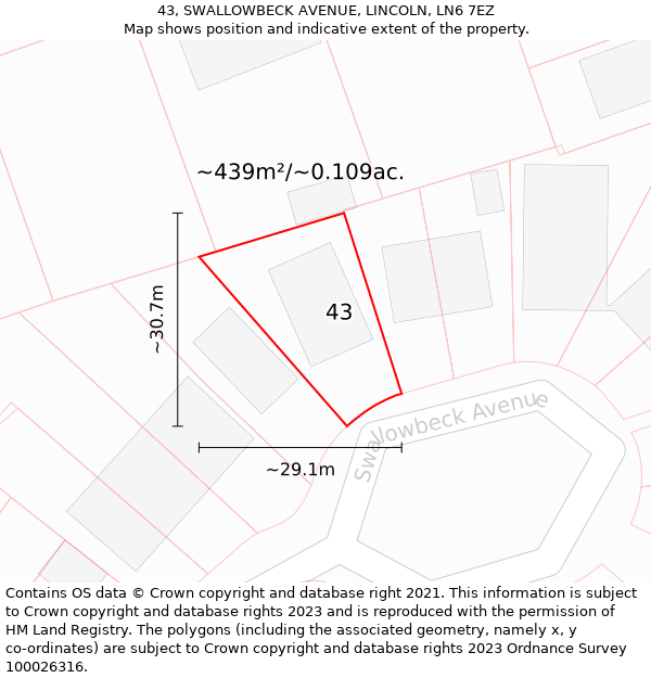 43, SWALLOWBECK AVENUE, LINCOLN, LN6 7EZ: Plot and title map