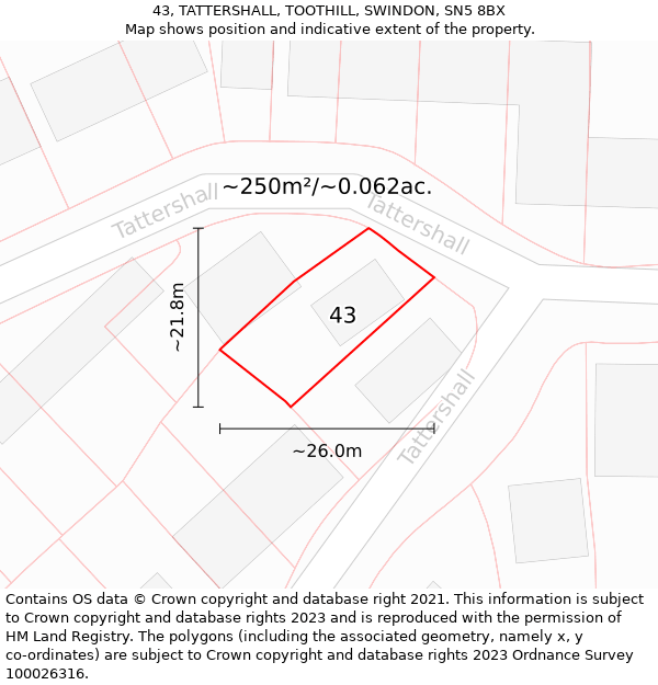 43, TATTERSHALL, TOOTHILL, SWINDON, SN5 8BX: Plot and title map