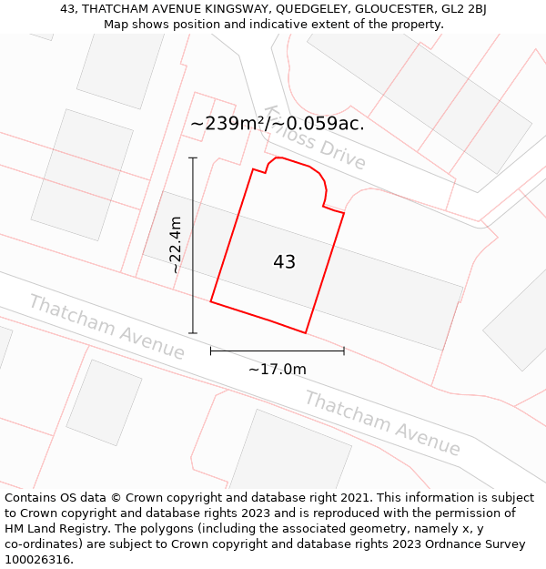 43, THATCHAM AVENUE KINGSWAY, QUEDGELEY, GLOUCESTER, GL2 2BJ: Plot and title map