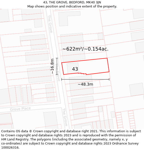 43, THE GROVE, BEDFORD, MK40 3JN: Plot and title map