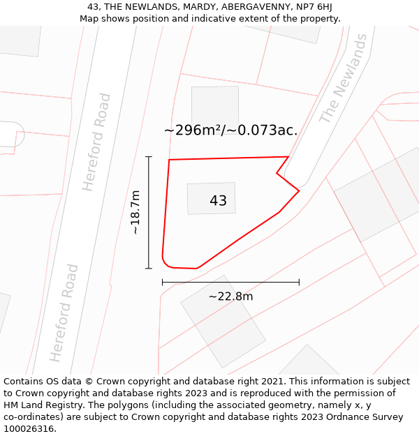 43, THE NEWLANDS, MARDY, ABERGAVENNY, NP7 6HJ: Plot and title map