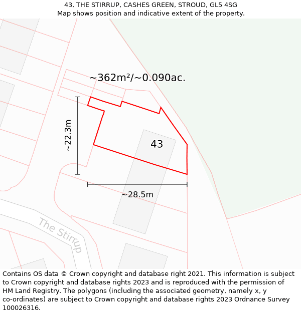 43, THE STIRRUP, CASHES GREEN, STROUD, GL5 4SG: Plot and title map