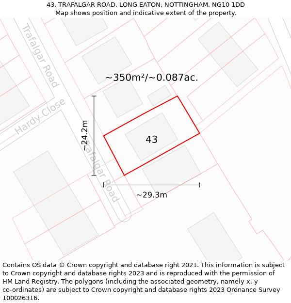 43, TRAFALGAR ROAD, LONG EATON, NOTTINGHAM, NG10 1DD: Plot and title map