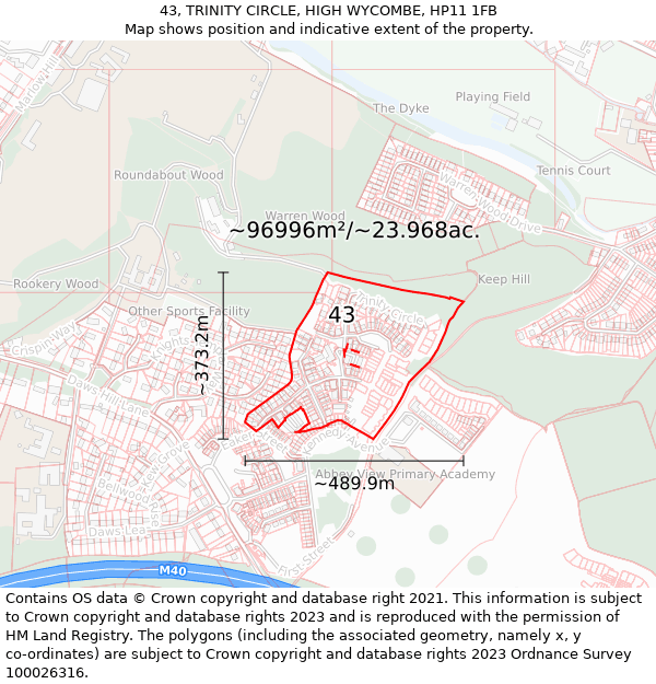 43, TRINITY CIRCLE, HIGH WYCOMBE, HP11 1FB: Plot and title map