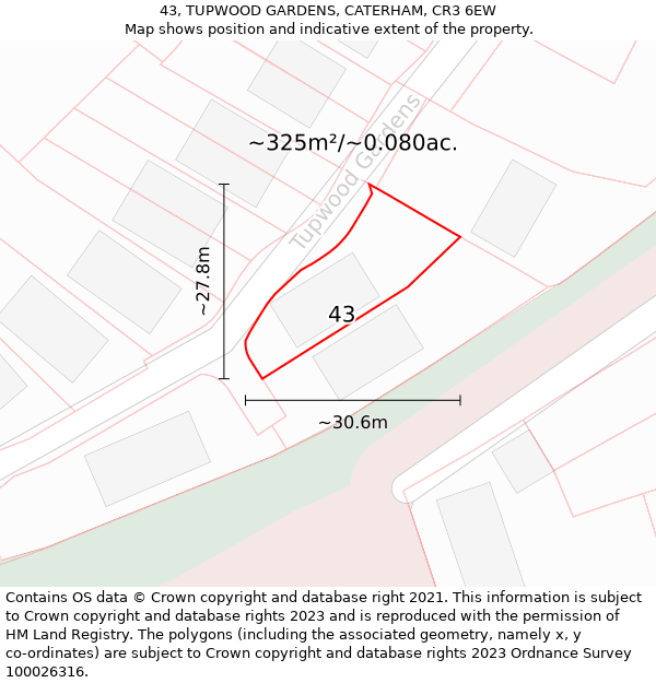 43, TUPWOOD GARDENS, CATERHAM, CR3 6EW: Plot and title map