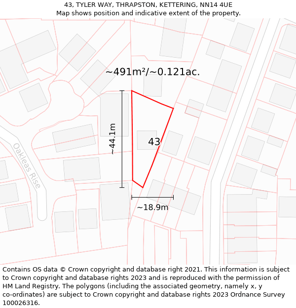 43, TYLER WAY, THRAPSTON, KETTERING, NN14 4UE: Plot and title map