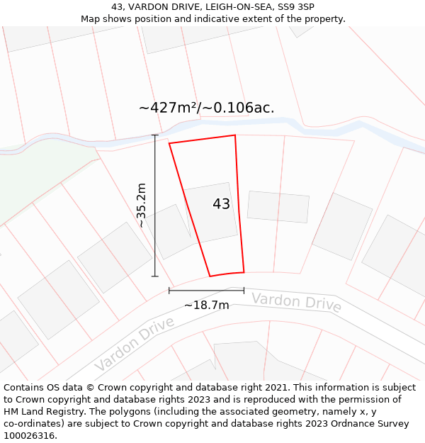 43, VARDON DRIVE, LEIGH-ON-SEA, SS9 3SP: Plot and title map