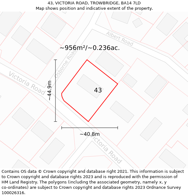 43, VICTORIA ROAD, TROWBRIDGE, BA14 7LD: Plot and title map