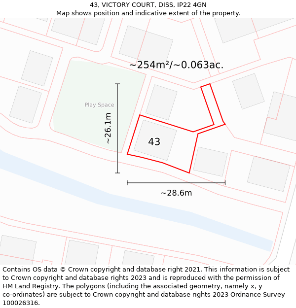 43, VICTORY COURT, DISS, IP22 4GN: Plot and title map