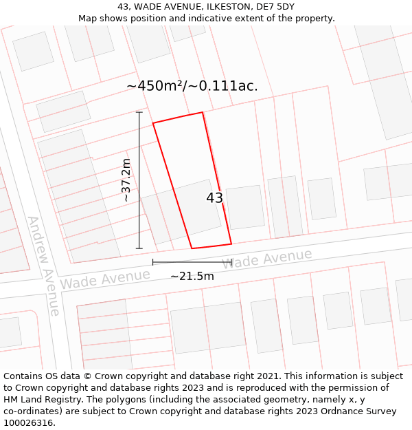 43, WADE AVENUE, ILKESTON, DE7 5DY: Plot and title map