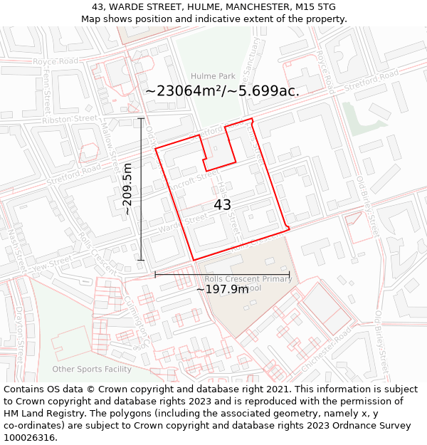 43, WARDE STREET, HULME, MANCHESTER, M15 5TG: Plot and title map