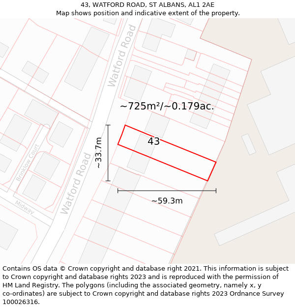 43, WATFORD ROAD, ST ALBANS, AL1 2AE: Plot and title map