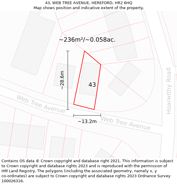 43, WEB TREE AVENUE, HEREFORD, HR2 6HQ: Plot and title map