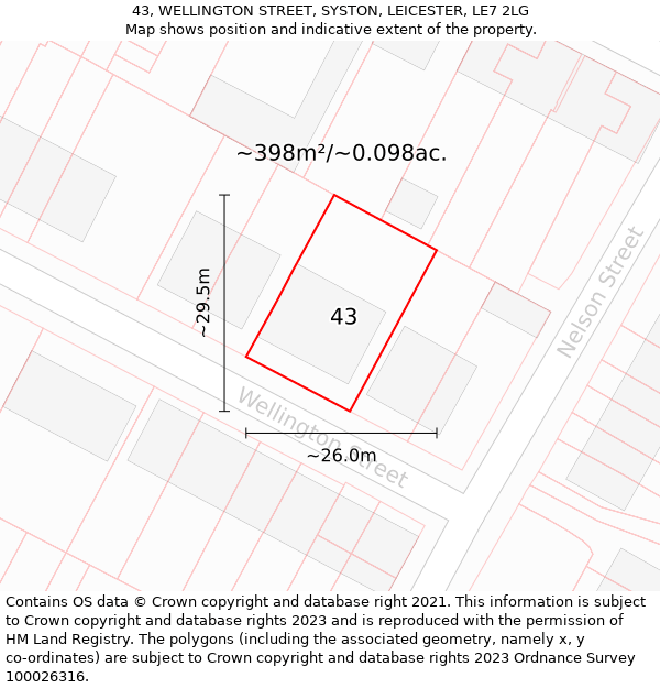 43, WELLINGTON STREET, SYSTON, LEICESTER, LE7 2LG: Plot and title map