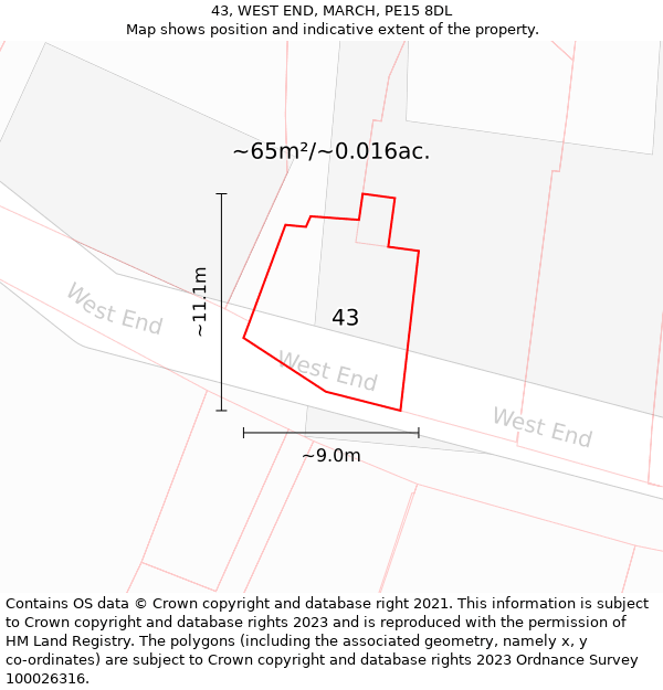 43, WEST END, MARCH, PE15 8DL: Plot and title map