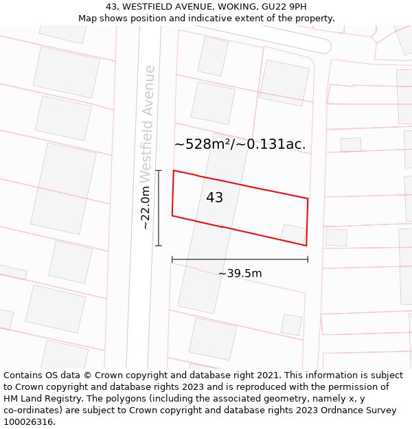 43, WESTFIELD AVENUE, WOKING, GU22 9PH: Plot and title map