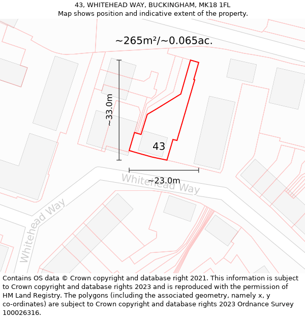 43, WHITEHEAD WAY, BUCKINGHAM, MK18 1FL: Plot and title map