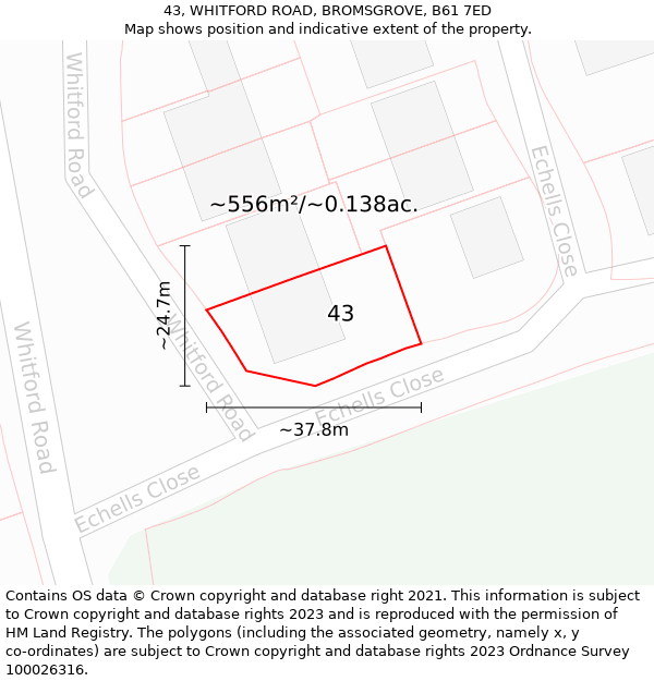 43, WHITFORD ROAD, BROMSGROVE, B61 7ED: Plot and title map
