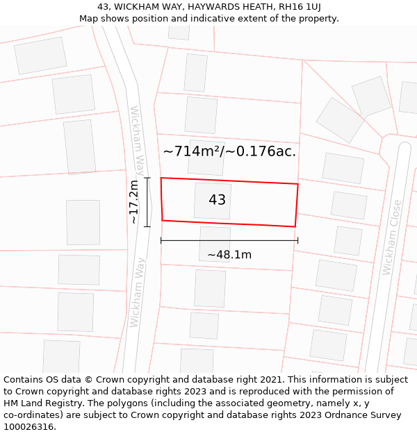 43, WICKHAM WAY, HAYWARDS HEATH, RH16 1UJ: Plot and title map