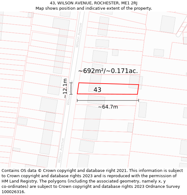 43, WILSON AVENUE, ROCHESTER, ME1 2RJ: Plot and title map