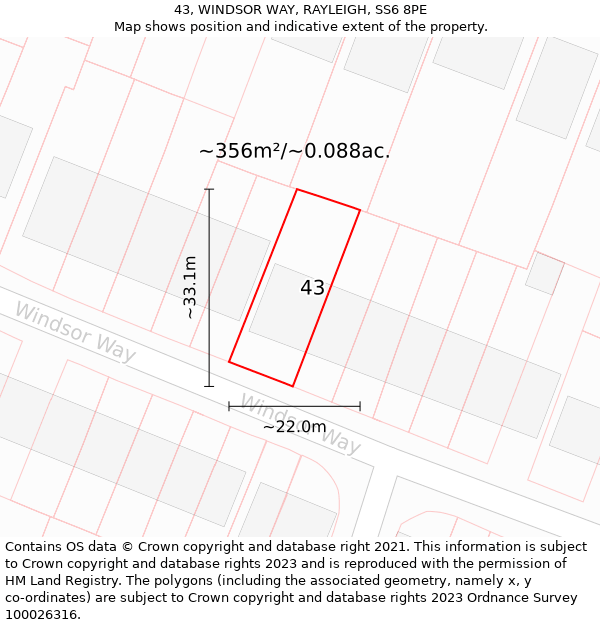 43, WINDSOR WAY, RAYLEIGH, SS6 8PE: Plot and title map