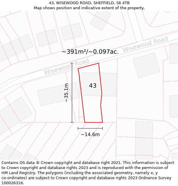 43, WISEWOOD ROAD, SHEFFIELD, S6 4TB: Plot and title map
